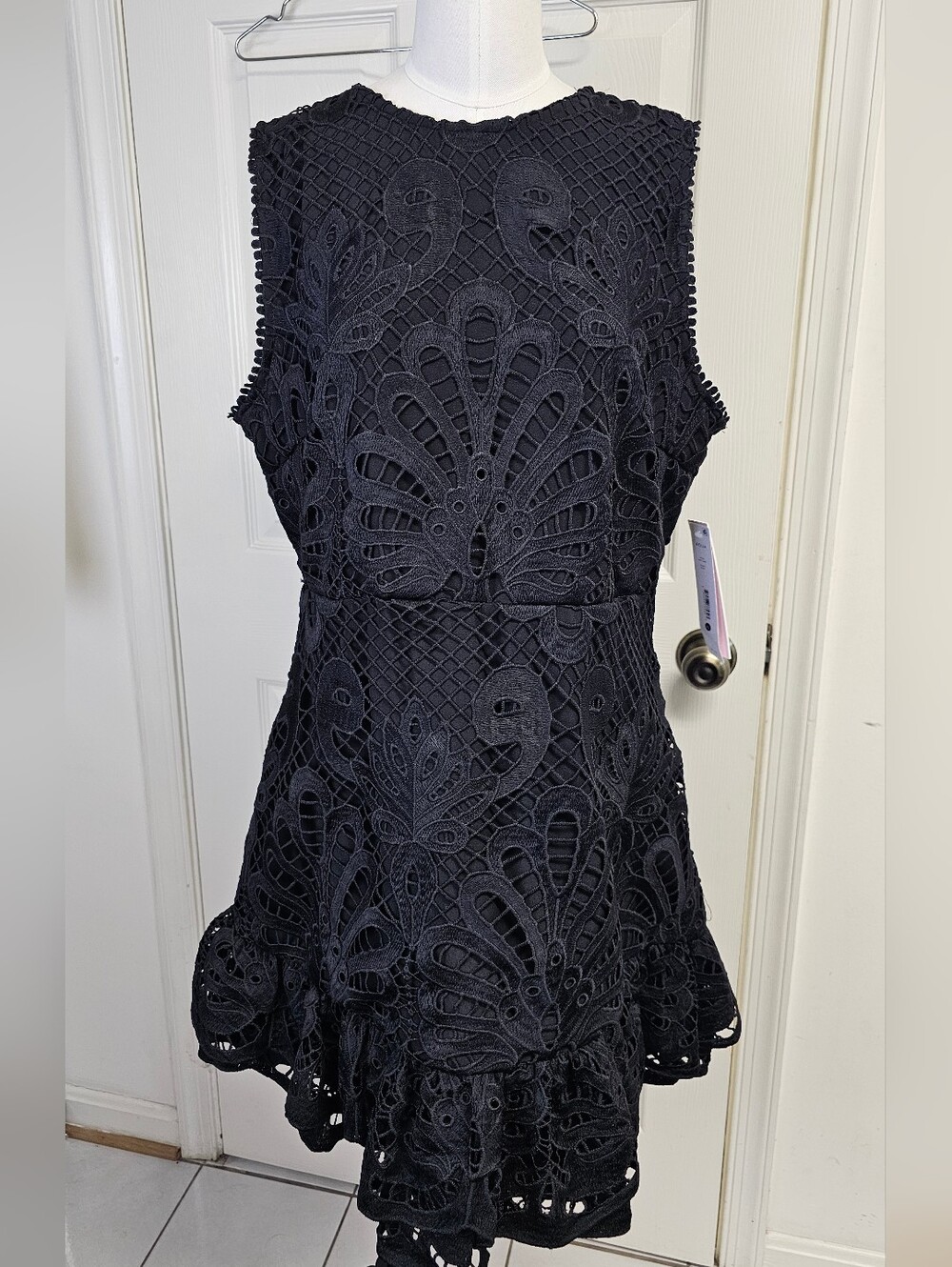 Aqua Black Lace Flounce Sleeveless Mini Dress Exclusive Bloomingdales Size XL